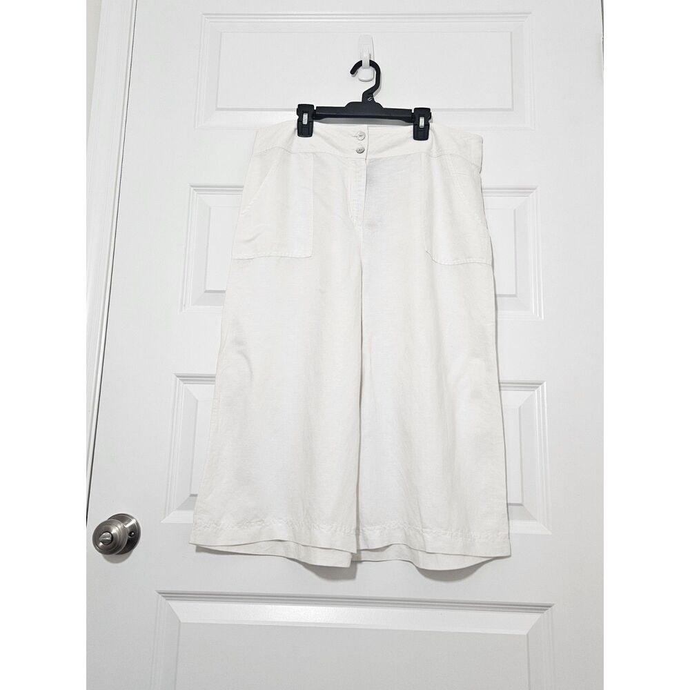 Van Heusen White Linen Blend Culotte Pant Wide Leg Cropped Sz 12